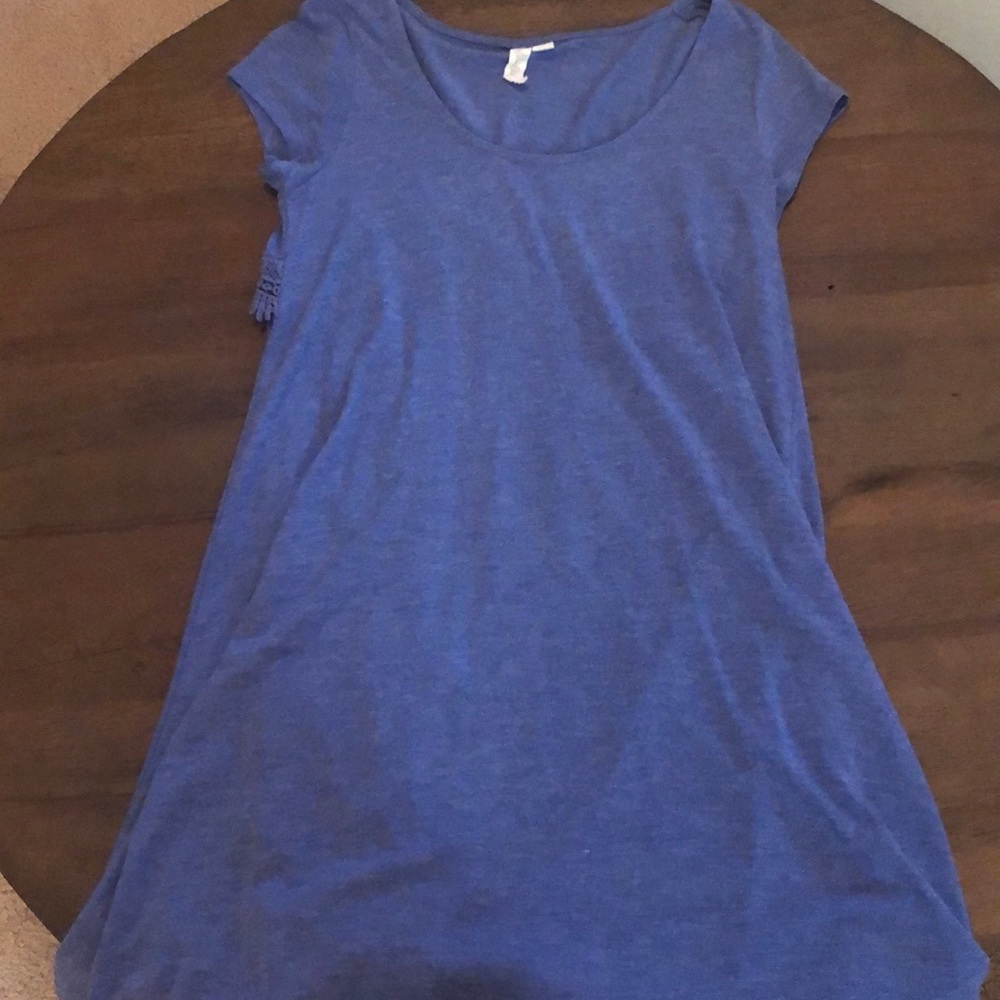 Beautiful blue summer t shirt dress with open back